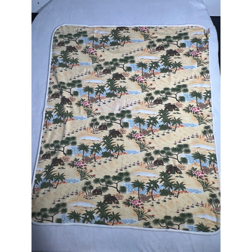 Vtg 2004 Gymboree Baby Blanket Reversible Hawaiian Aloha Tropical Hula Palm
